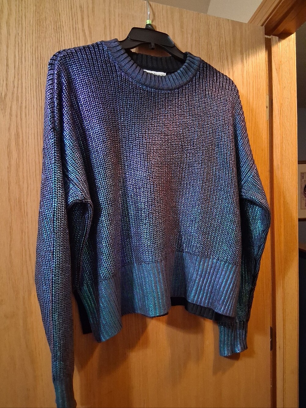 Beach Riot metallic open-knit crochet sweater shimmering blue/purple Yar
